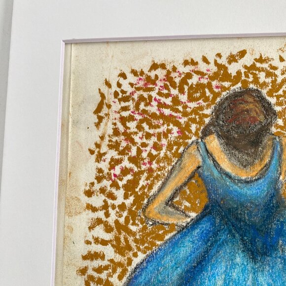 Blue Ballerina Original Handmade Soft Pastel Painting 11x14in Matted Frame Ready - Picture 4 of 9